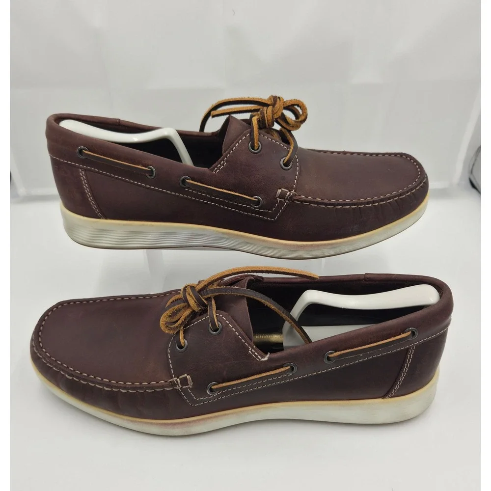 Ecco Kyle Nautical Mens Boat Shoes Brown Leather Deck Shoes Size 45